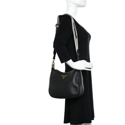 Prada Vitello Phenix Zippered Messenger Hobo Black 2 of 11
