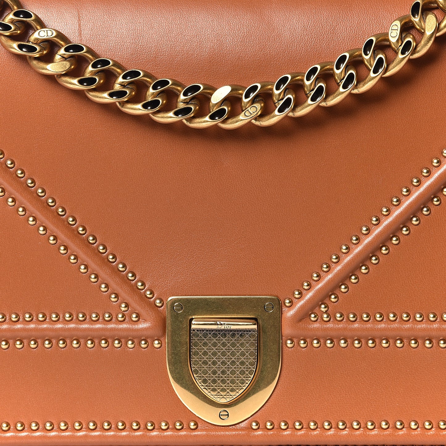 Lambskin Studded Medium Diorama Flap Bag Brown