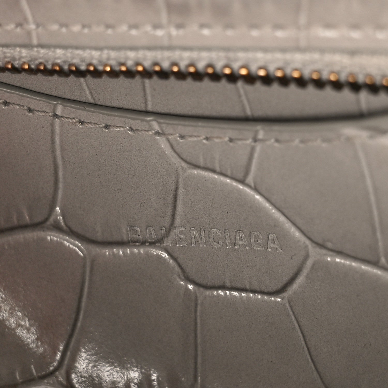Balenciaga Shiny Supple Calfskin Crocodile Embossed Neo Classic Gold Hardware Mini City Steel Grey 6 of 8