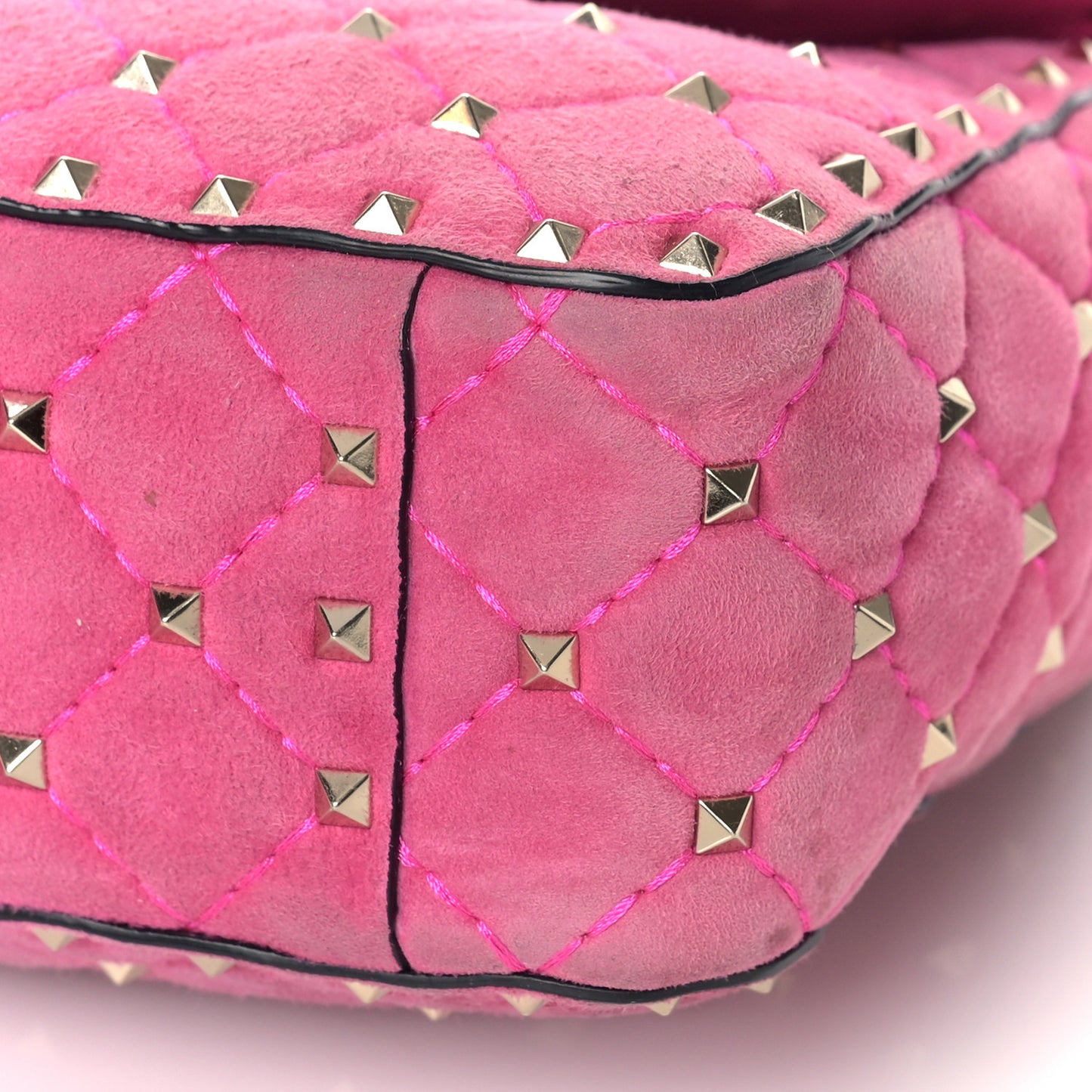 Suede Medium Rockstud Spike Shoulder Bag Bright Fuxia
