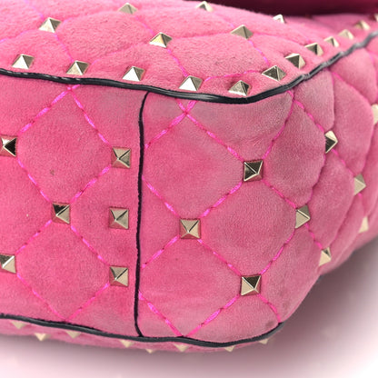Valentino Garavani Suede Medium Rockstud Spike Shoulder Bag Bright Fuxia 8 of 8