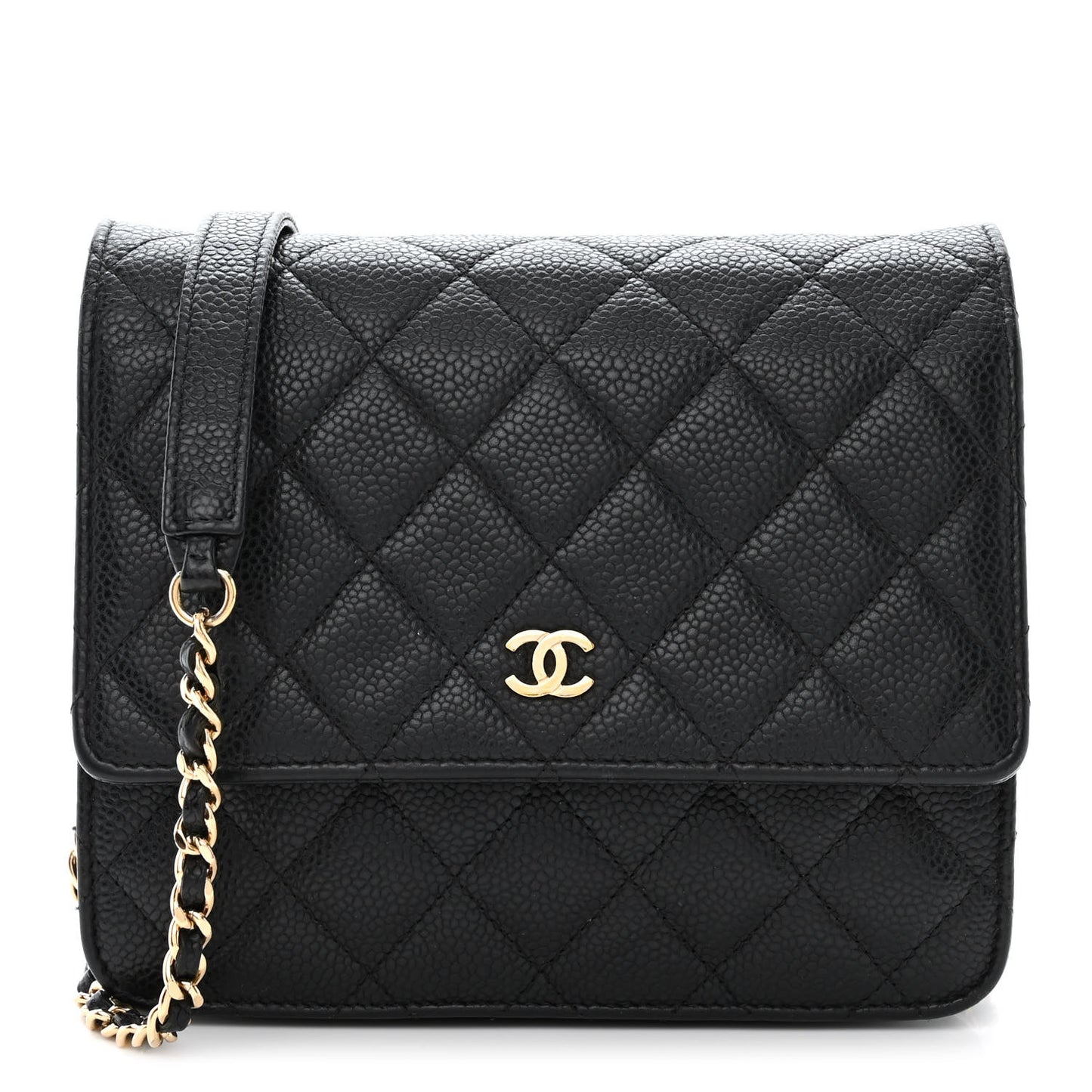 Caviar Quilted Square Wallet On Chain WOC Black