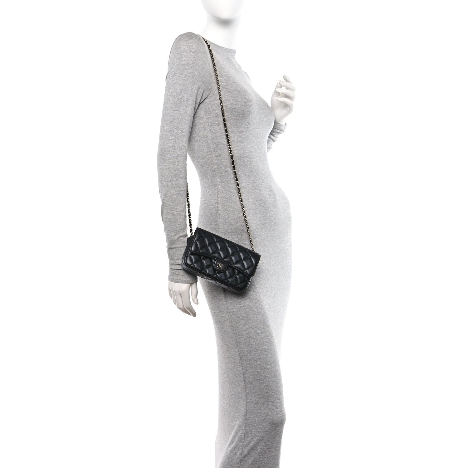 Chanel Lambskin Quilted Flap Phone Holder With Chain Black 2 of 13