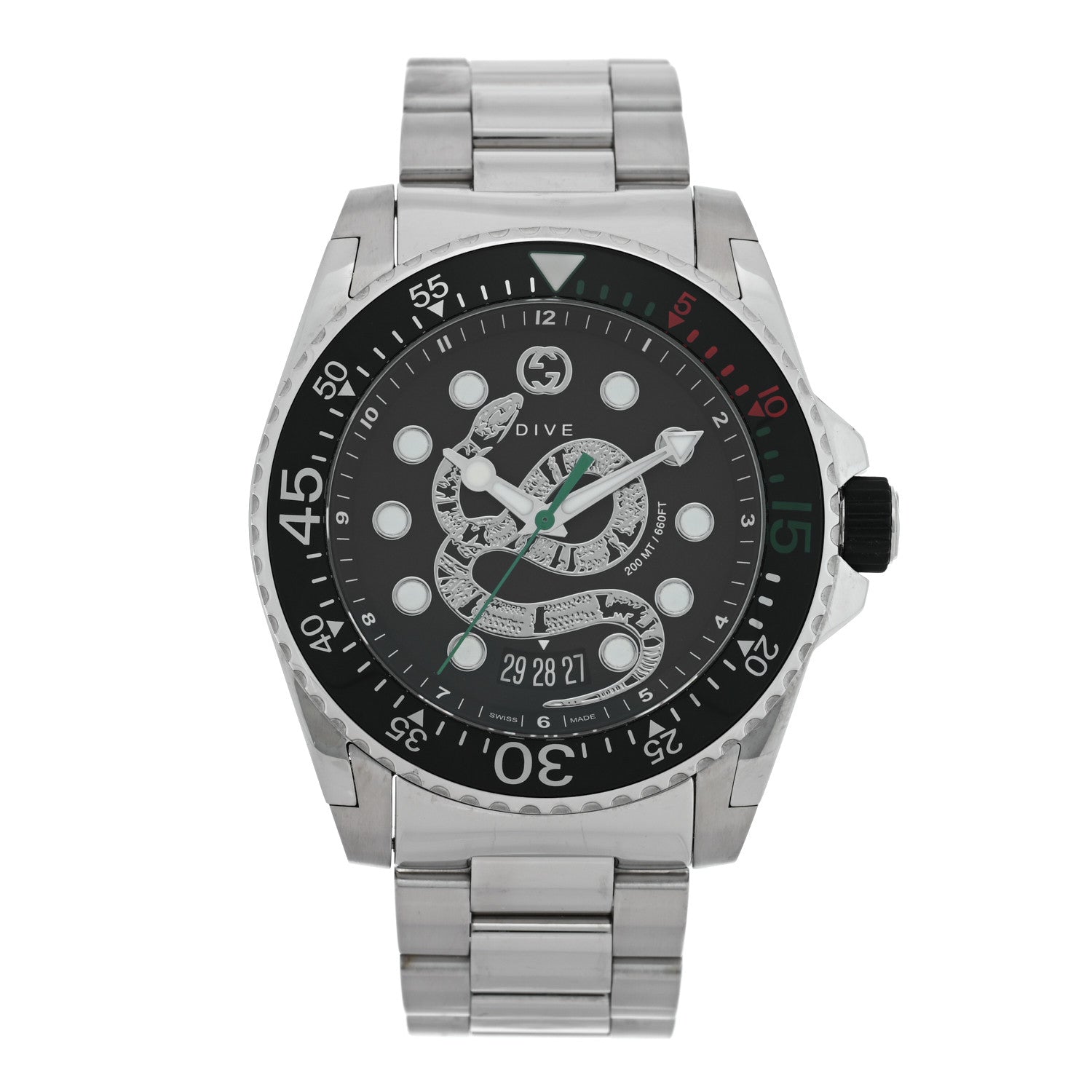 Gucci Stainless Steel 45mm Dive Snake Quartz Watch Black 1 of 4