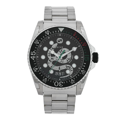 Gucci Stainless Steel 45mm Dive Snake Quartz Watch Black 1 of 4