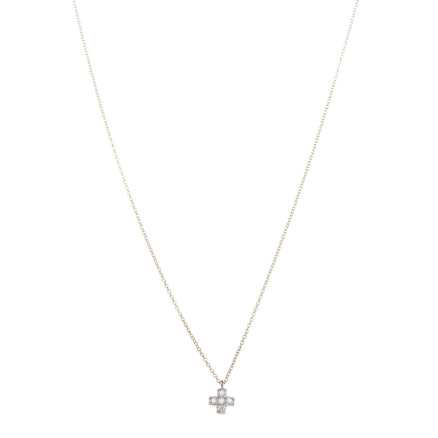 18K Yellow Gold Platinum Diamond Cruciform Cross Pendant Necklace