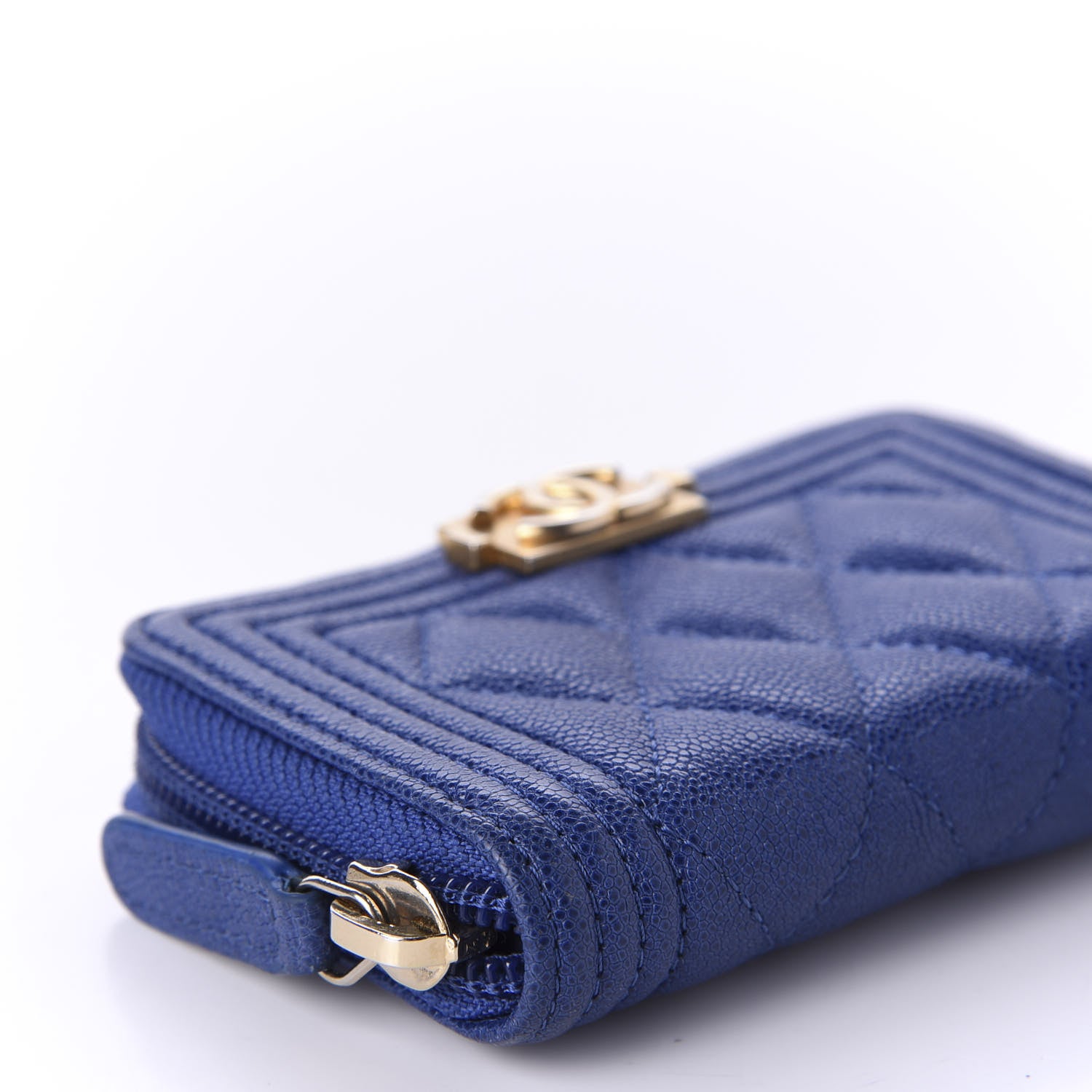 Chanel Caviar Quilted Boy Zip Around Coin Purse Wallet Dark Blue 6 of 9