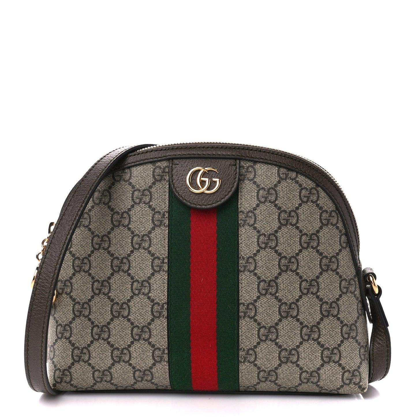 GG Supreme Monogram Textured Dollar Calfskin Web Small Ophidia Dome Shoulder Bag Beige Ebony New Acero