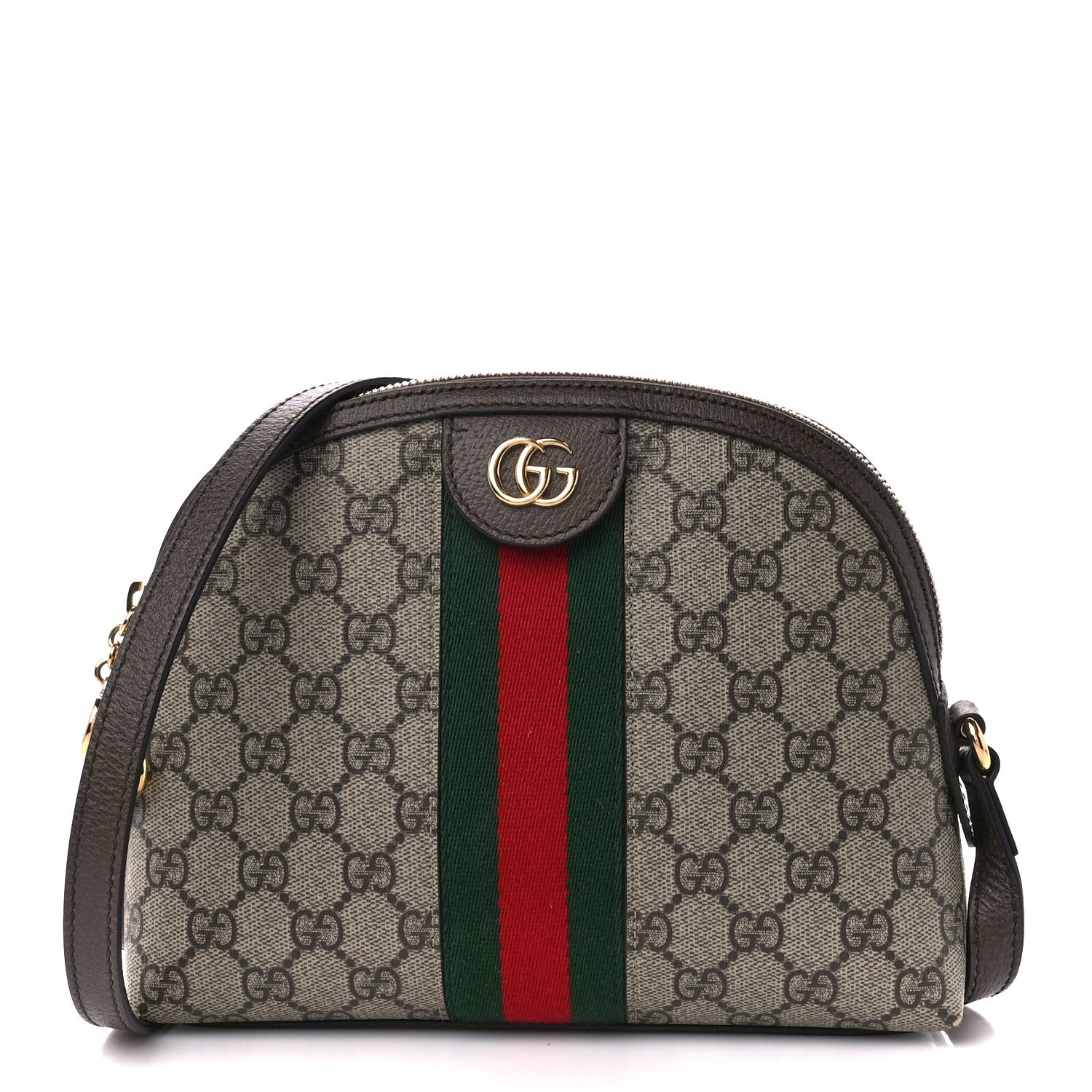 Gucci GG Supreme Monogram Textured Dollar Calfskin Web Small Ophidia Dome Shoulder Bag Beige Ebony New Acero 1 of 12
