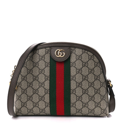 Gucci GG Supreme Monogram Textured Dollar Calfskin Web Small Ophidia Dome Shoulder Bag Beige Ebony New Acero 1 of 12