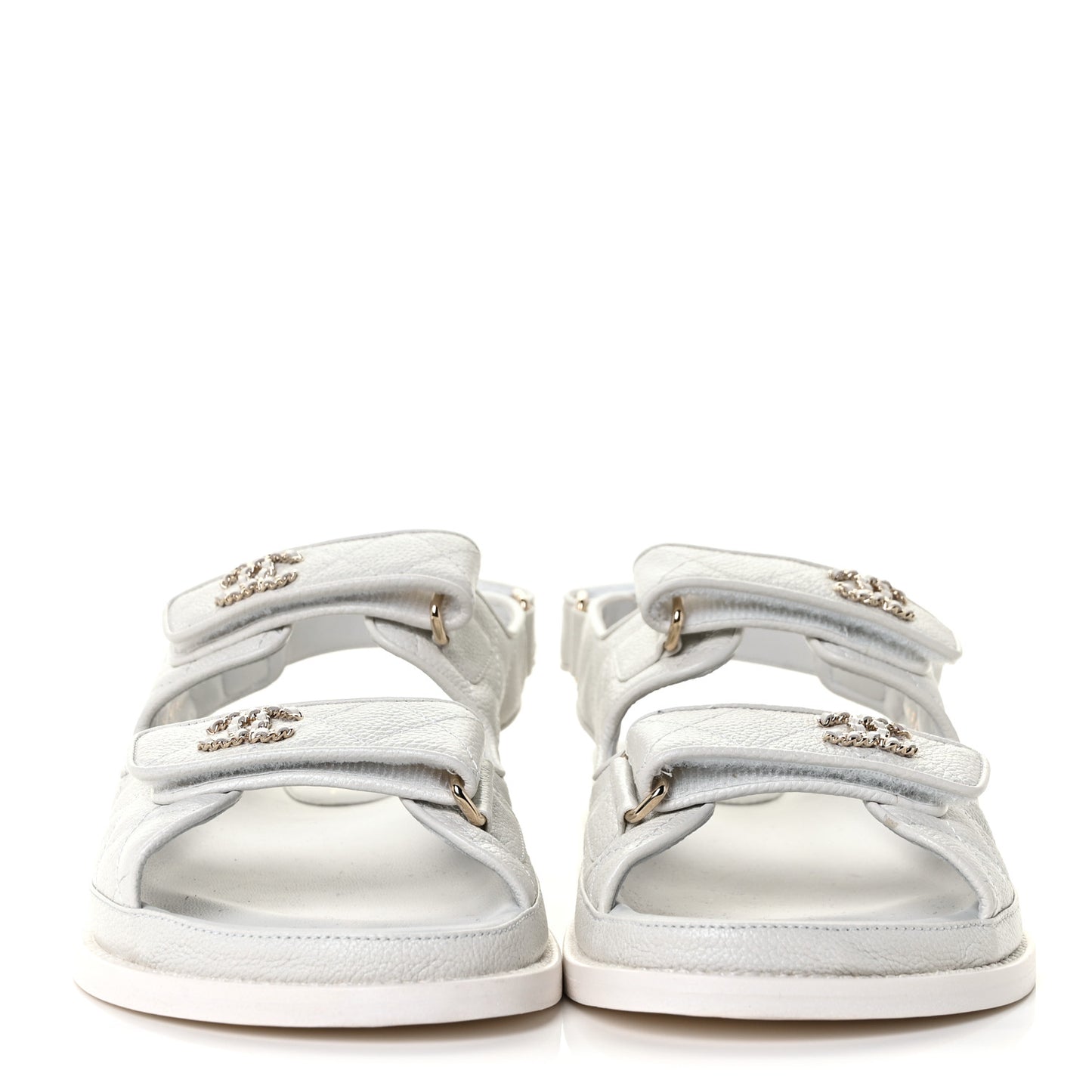 Grained Calfskin Quilted Velcro Dad Sandals 39.5 White
