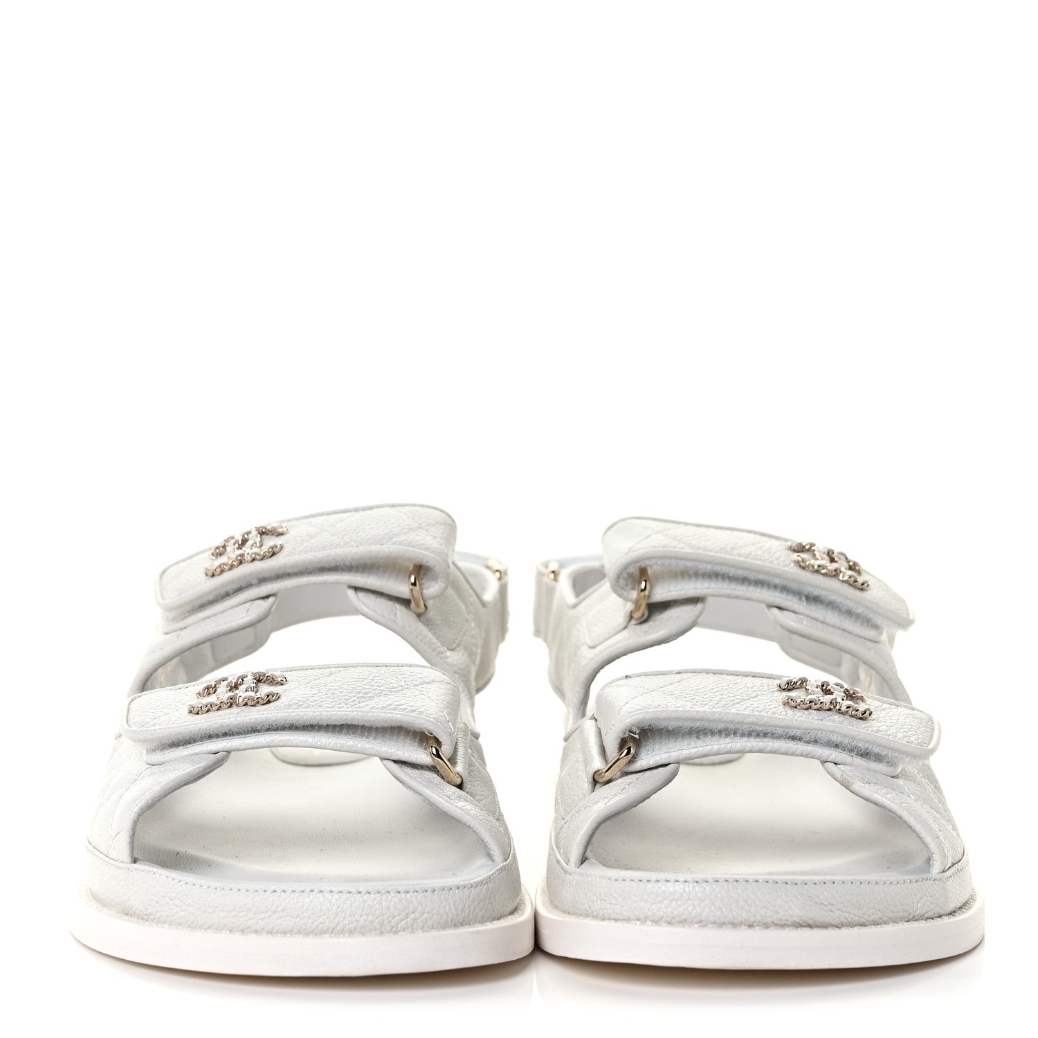 Chanel Grained Calfskin Quilted Velcro Dad Sandals 39.5 White 2 of 9