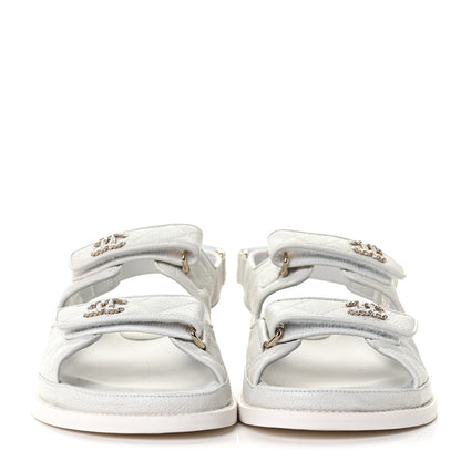 Chanel Grained Calfskin Quilted Velcro Dad Sandals 39.5 White 2 of 9