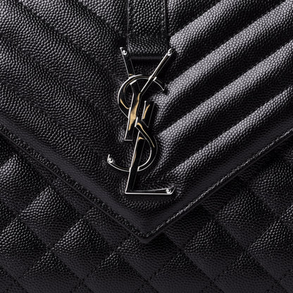 Saint Laurent Grain De Poudre Textured Mixed Matelasse Triquilt Medium Monogram Satchel Black 10 of 10