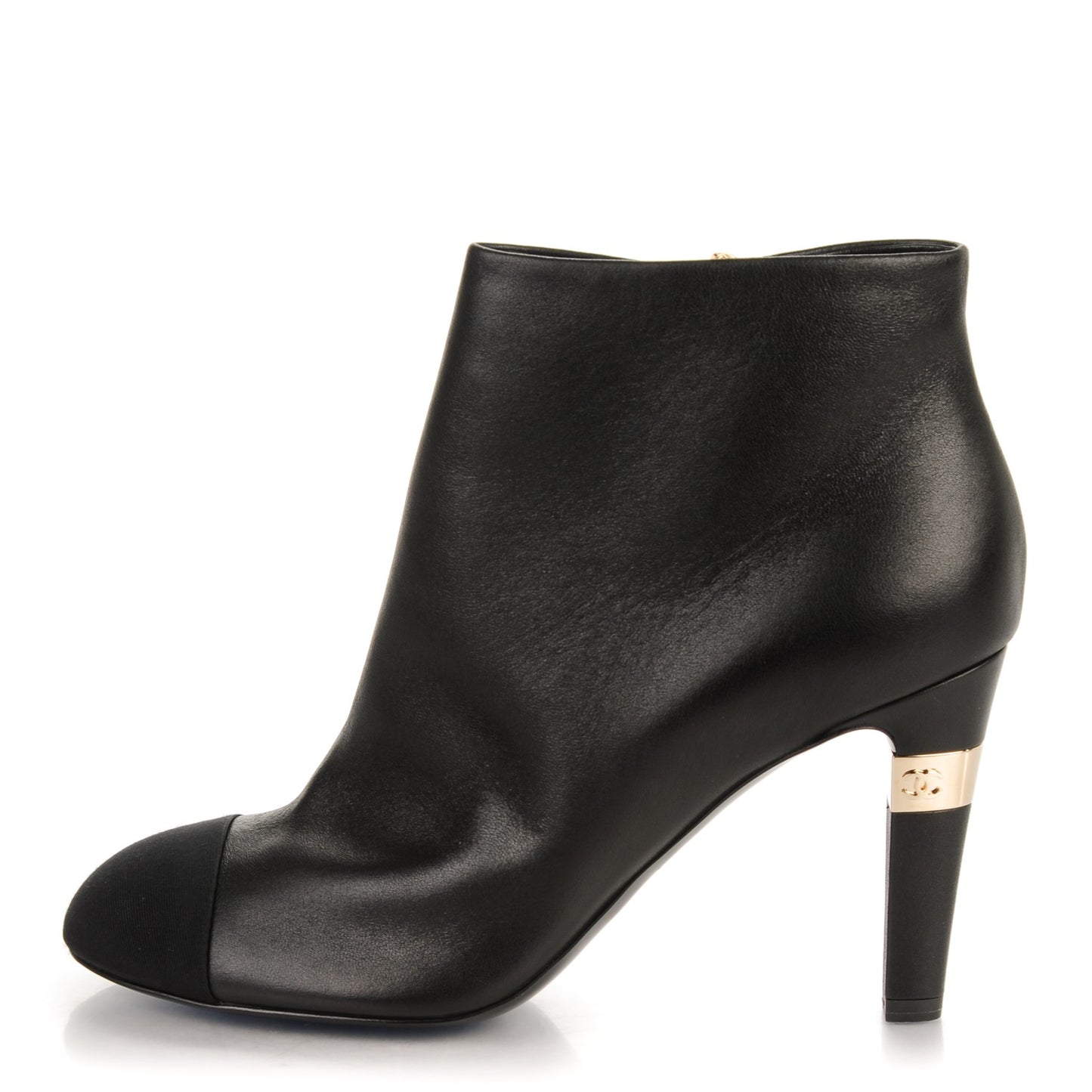 Metallic Lambskin Grosgrain CC Cap Toe Ankle Boots 38 Black