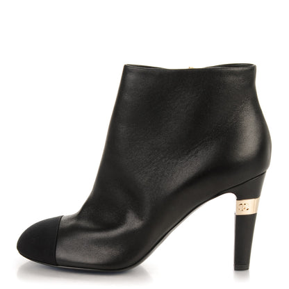 Chanel Metallic Lambskin Grosgrain CC Cap Toe Ankle Boots 38 Black 1 of 7