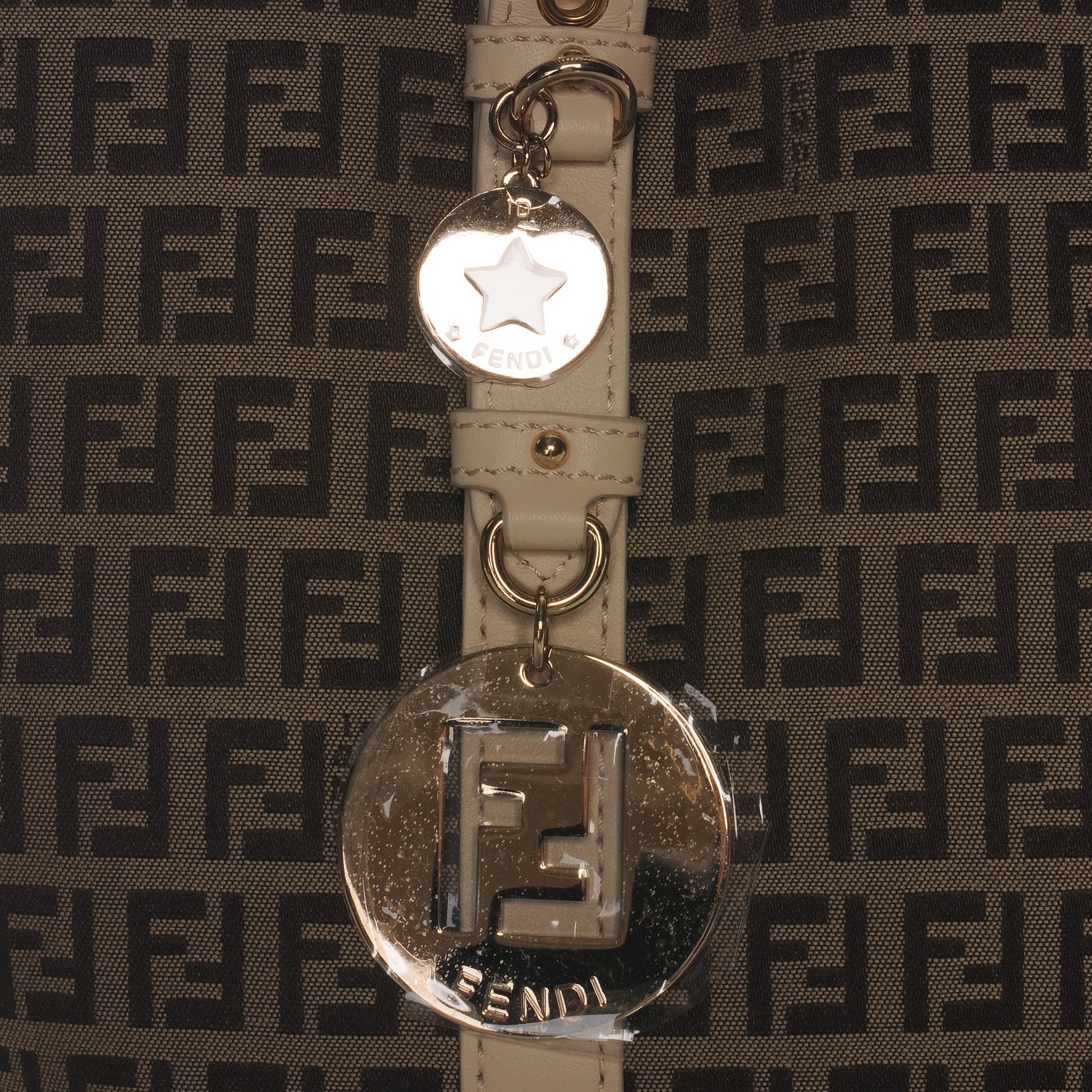 Fendi Zucchino Vitello Large Charm Shopper Tote Mogano Panna 8 of 8