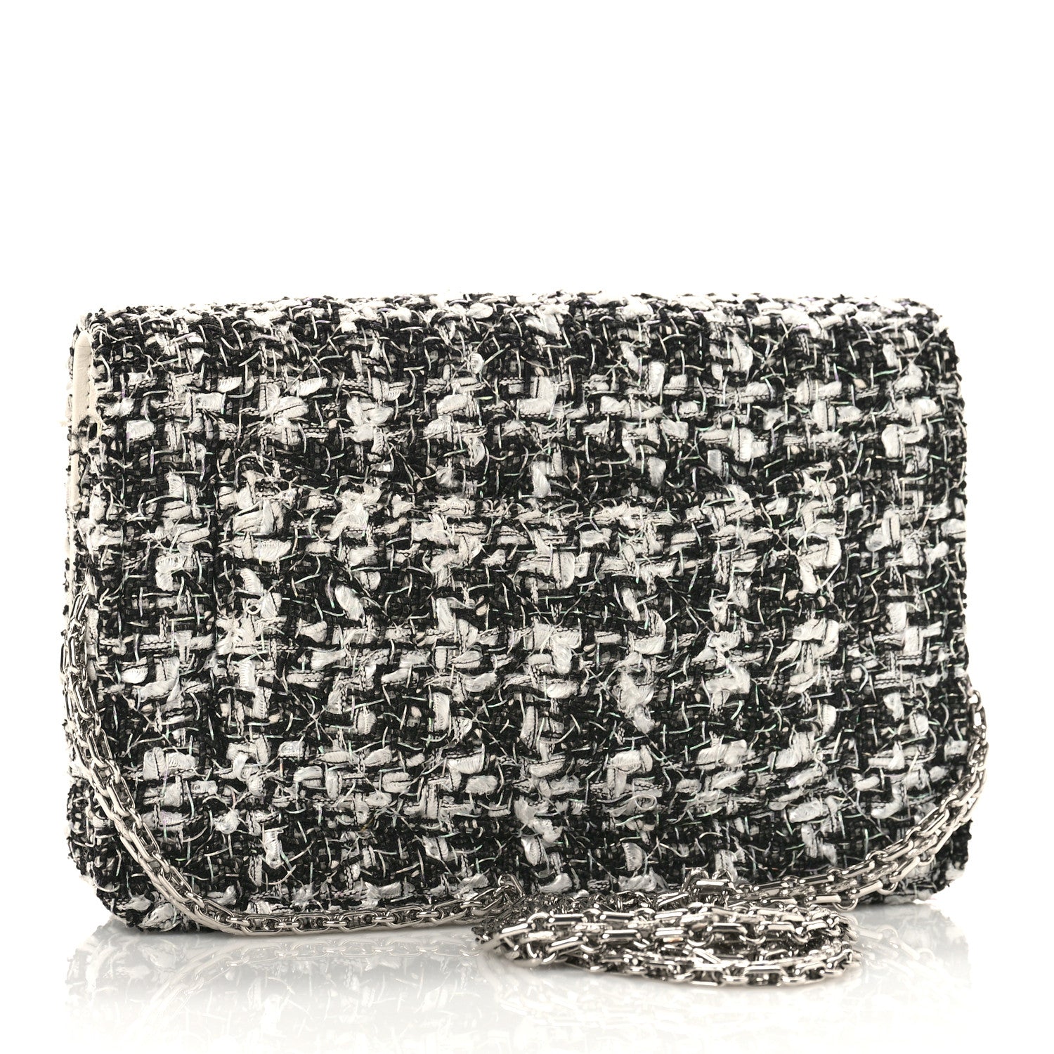 Chanel Tweed Quilted Reissue Wallet On Chain WOC White Black 2 of 11