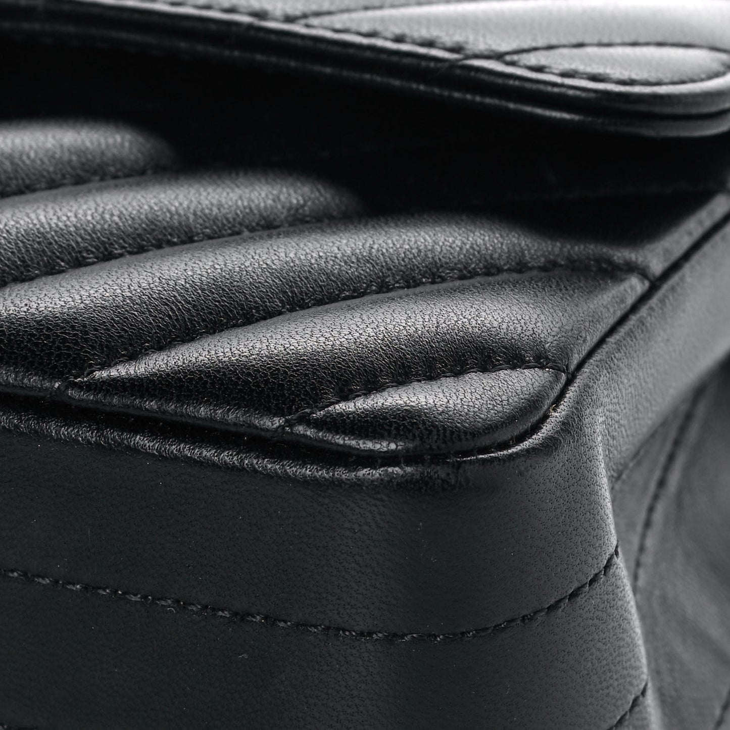 Lambskin Chevron Quilted Mini Rectangular Flap Black