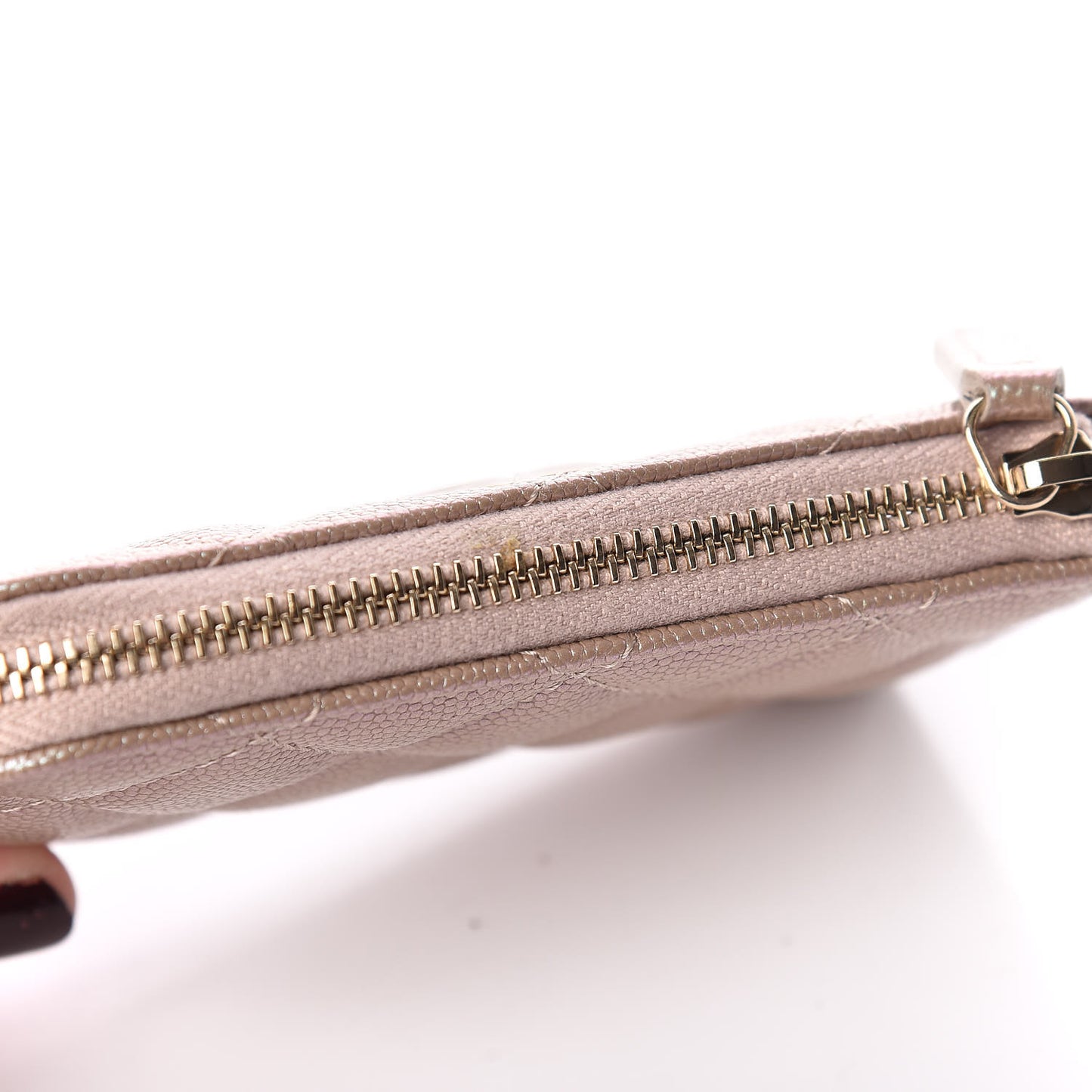 Iridescent Caviar Quilted Key Holder Case Beige