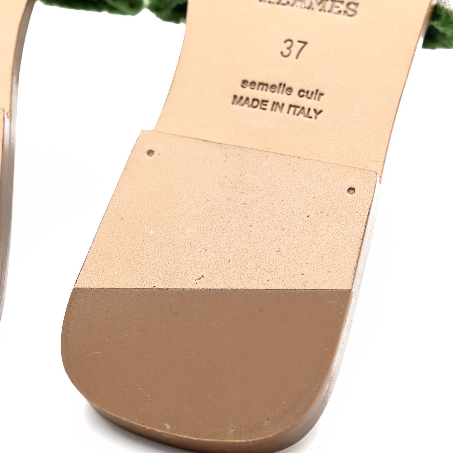 Calfskin Canvas Oran Fringe Sandals 37 Vert