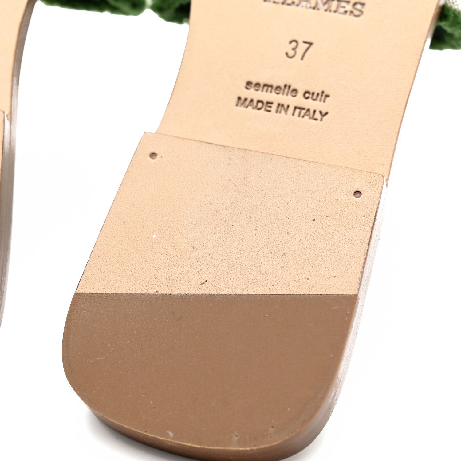 Hermes Calfskin Canvas Oran Fringe Sandals 37 Vert 10 of 11