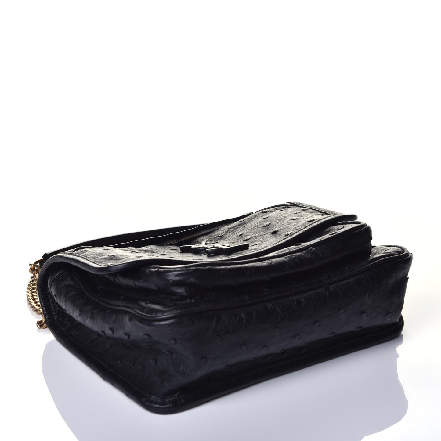 Ostrich Monogram Baby Niki Chain Satchel Black
