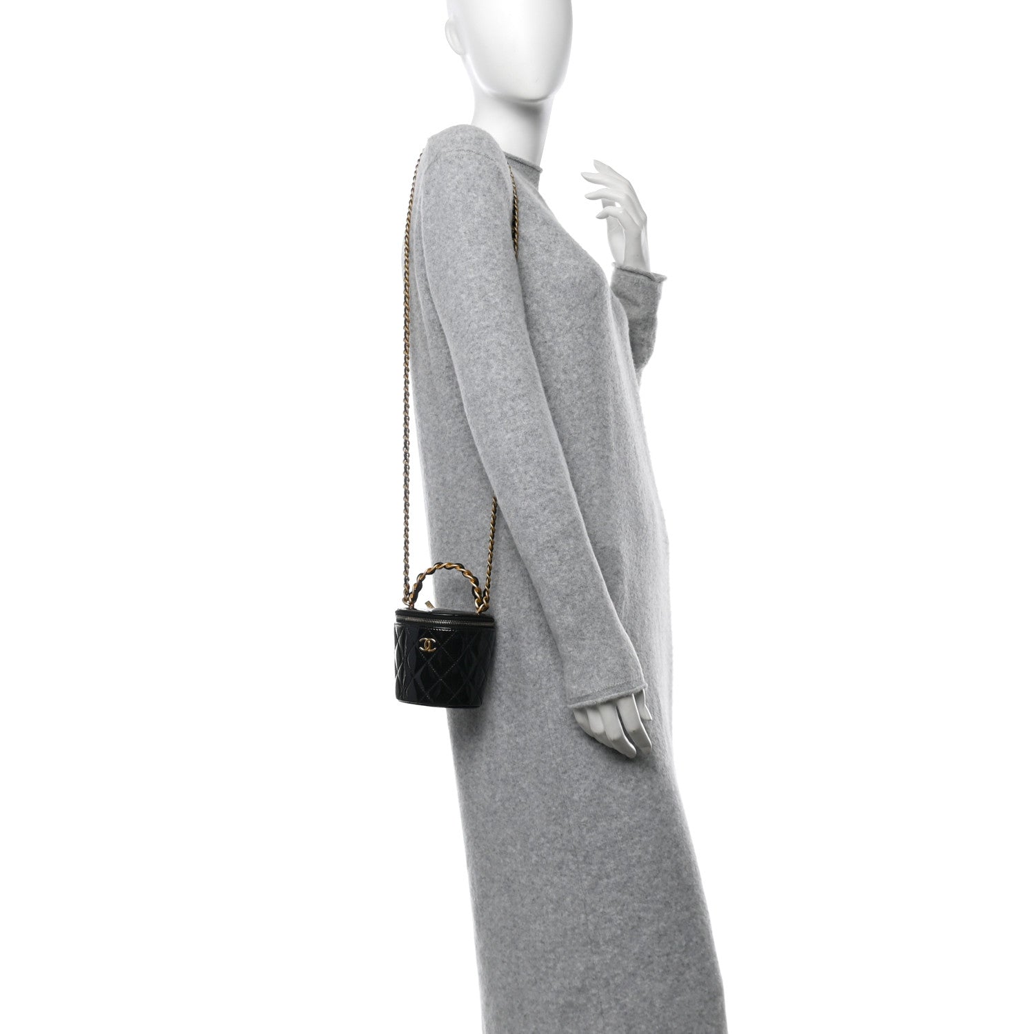 Chanel Patent Quilted Afternoon Tea Top Handle Vanity Case With Chain Black 2 of 12