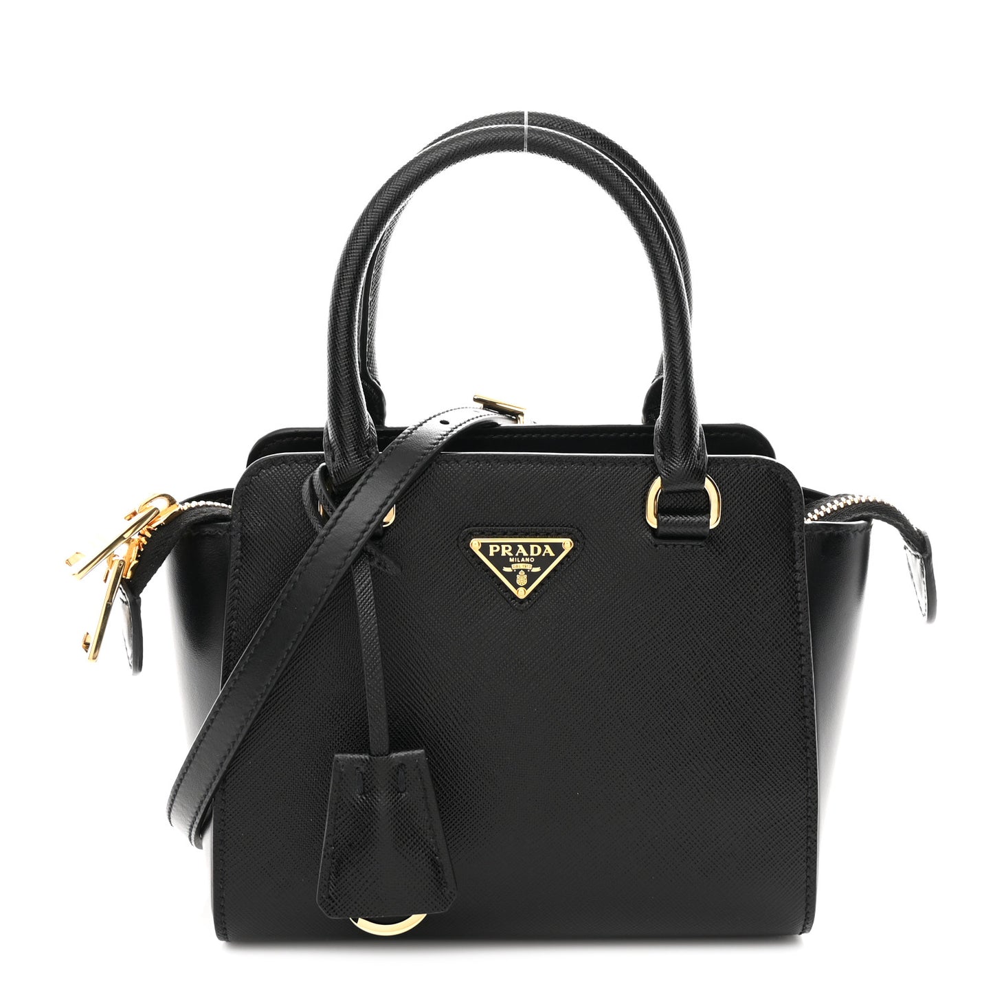Saffiano Soft Calfskin Mini Zippered Crossbody Black