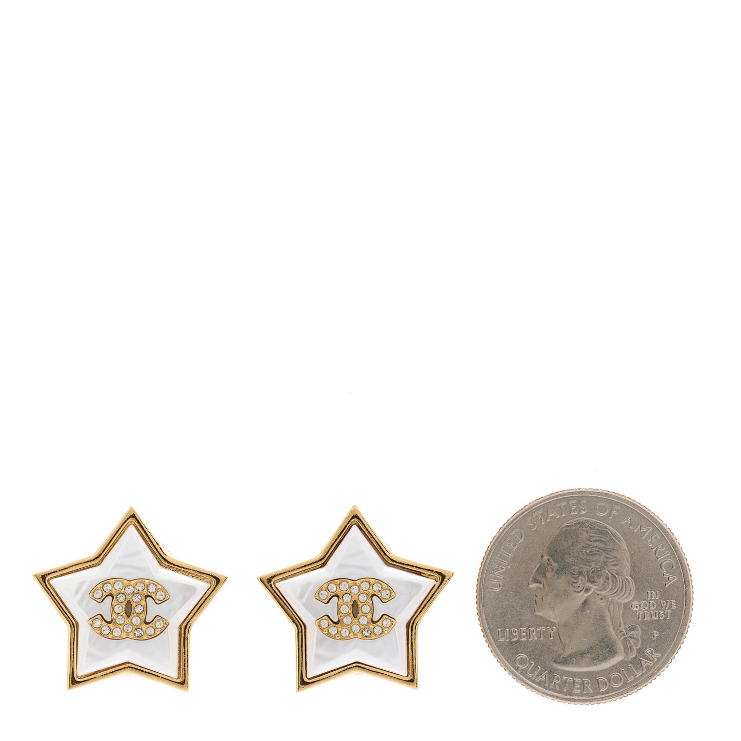 Pearl Crystal CC Star Clip On Earrings Gold