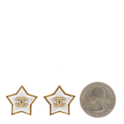 Chanel Pearl Crystal CC Star Clip On Earrings Gold 3 of 5
