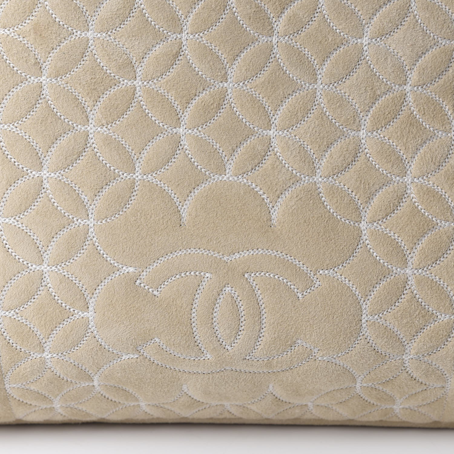 Chanel Shearling Suede Stitched CC Tote Light Beige 13 of 17