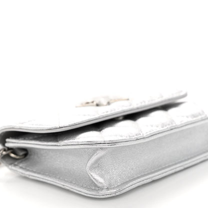 Chanel Metallic Goatskin Quilted Crystal CC Walk Of Fame Clutch With Chain Silver 11 of 13