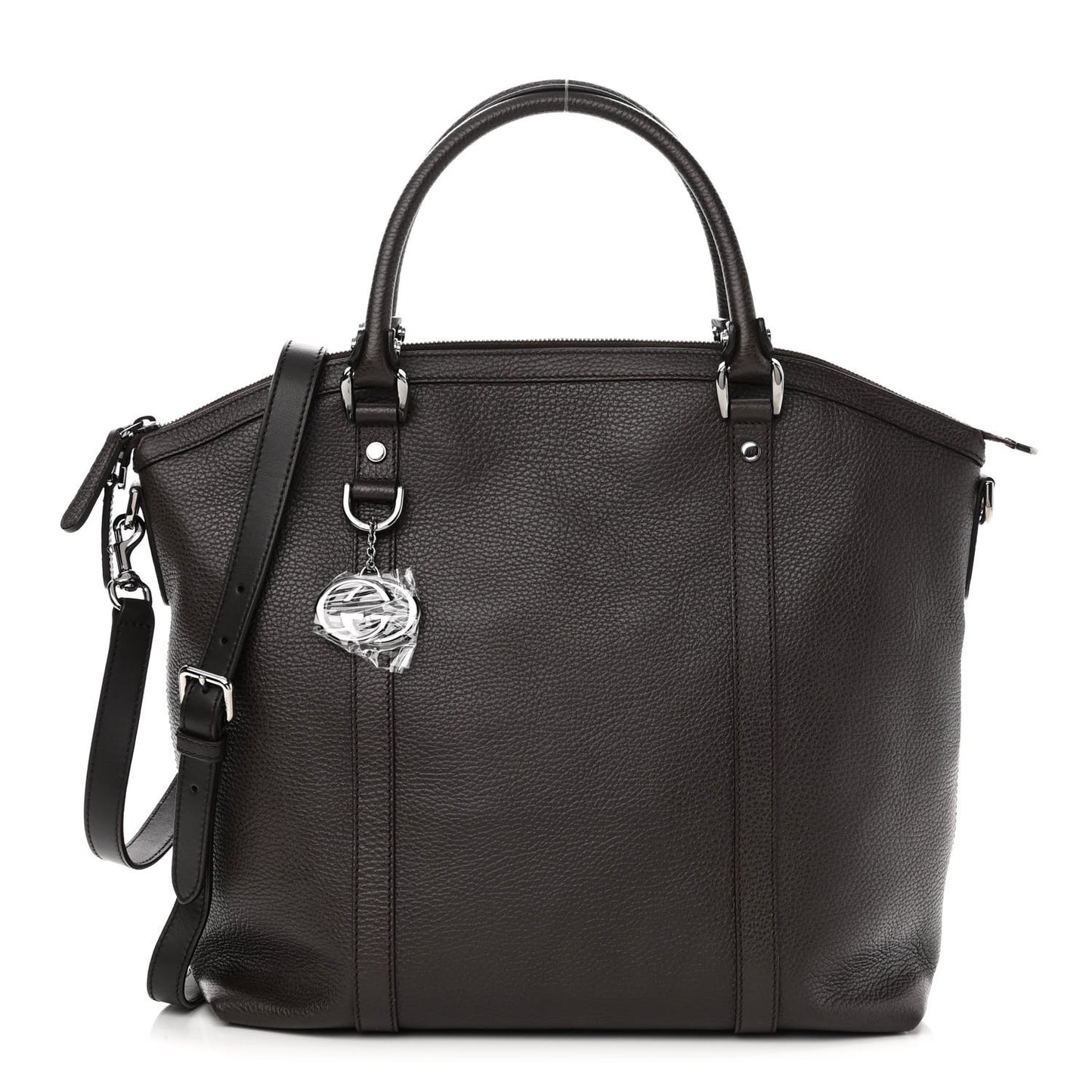 Calfskin Medium GG Charm Convertible Dome Satchel Dark Brown