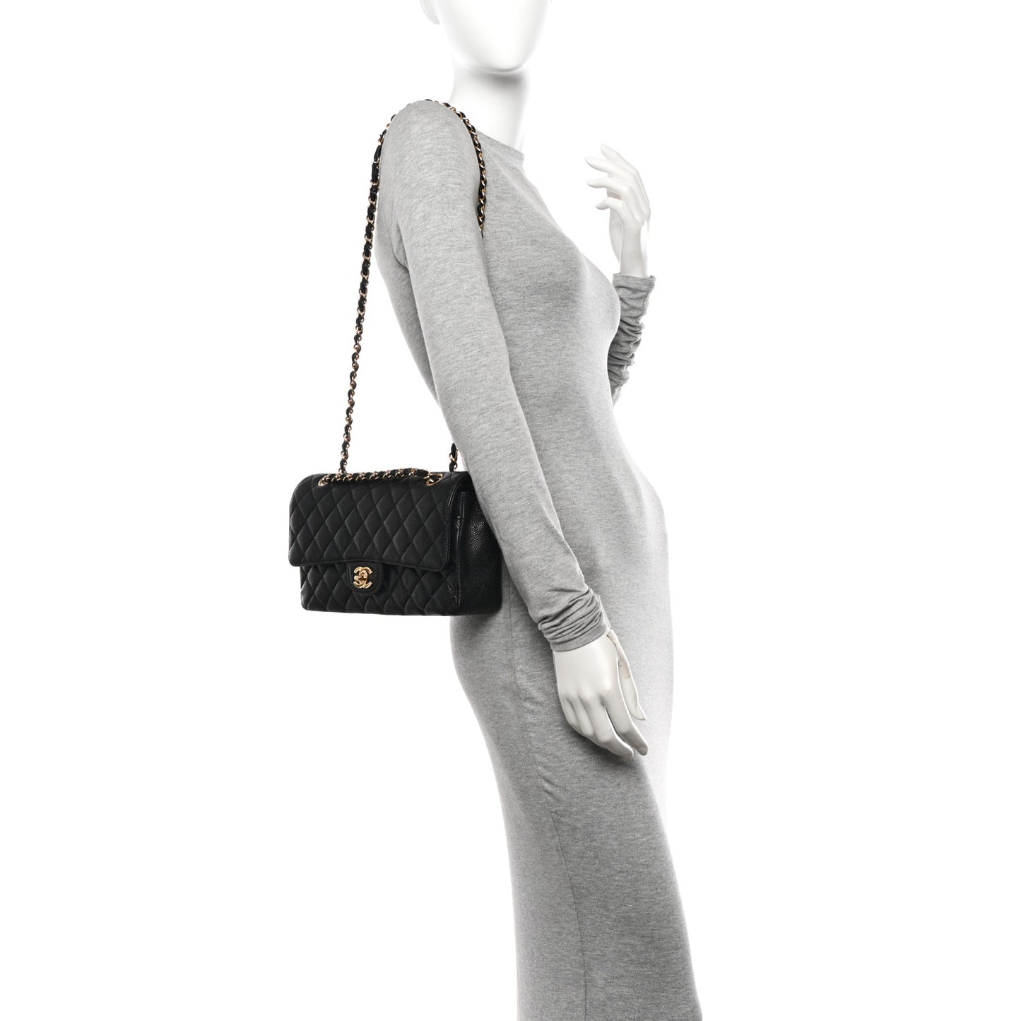 Caviar Quilted Medium Double Flap Black