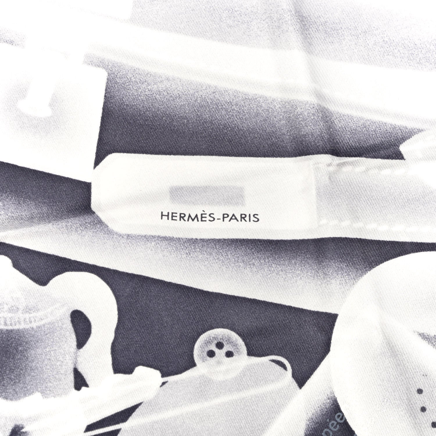 Hermes Silk Please Check In Scarf 90 Marine Black White 4 of 6