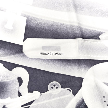 Hermes Silk Please Check In Scarf 90 Marine Black White 4 of 6