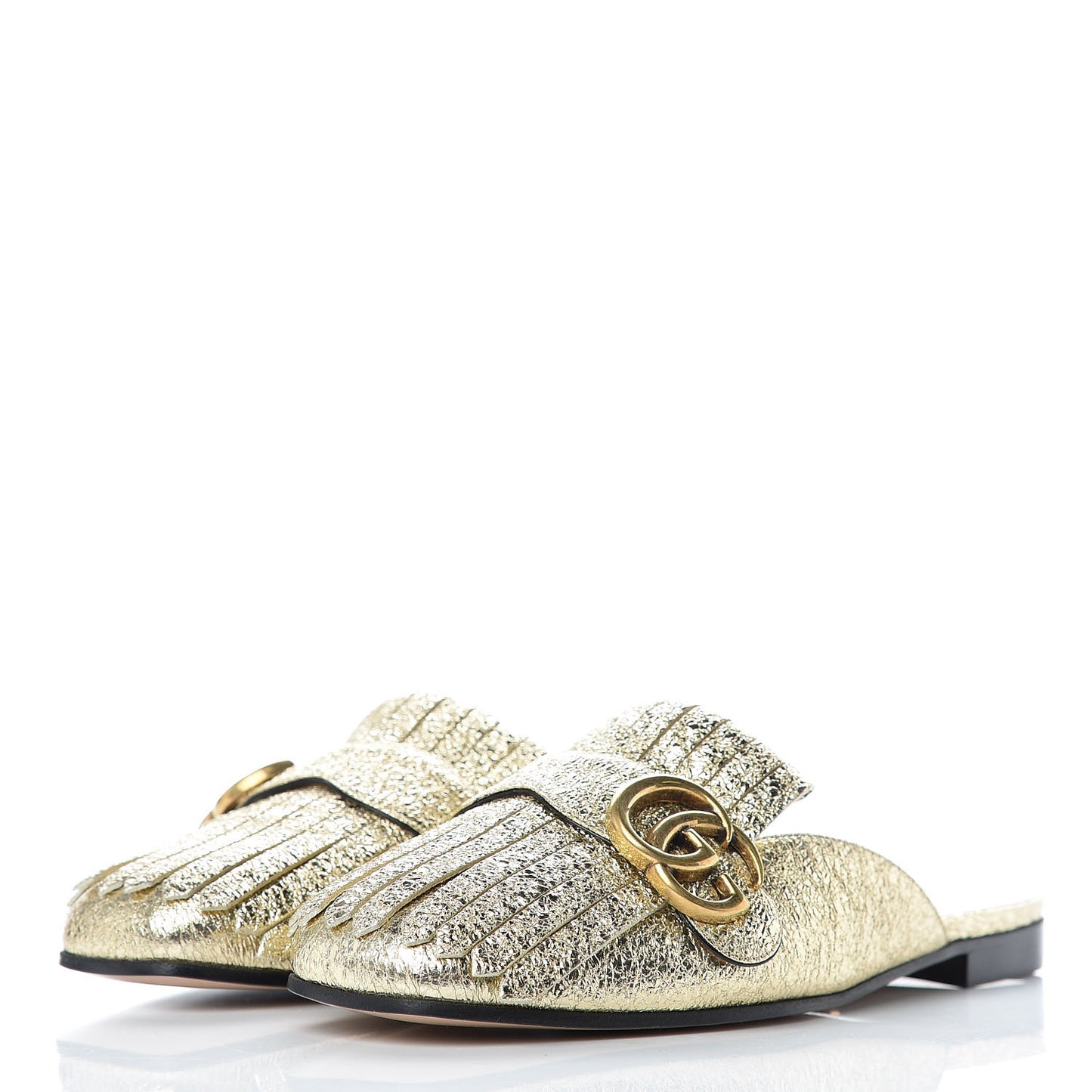 Galassia Womens GG Marmont Fringe Slippers 37 Platino