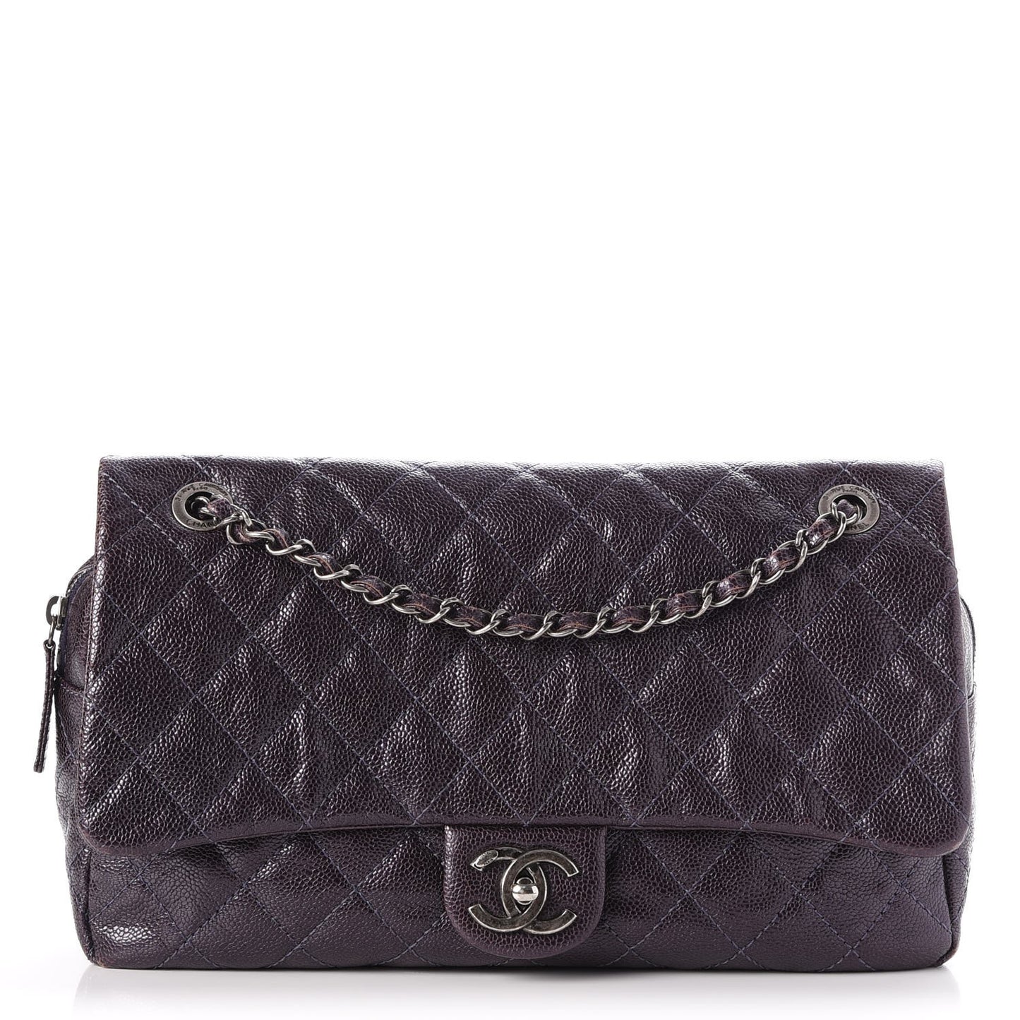 Iridescent Caviar Quilted Large Chic Flap Violet
