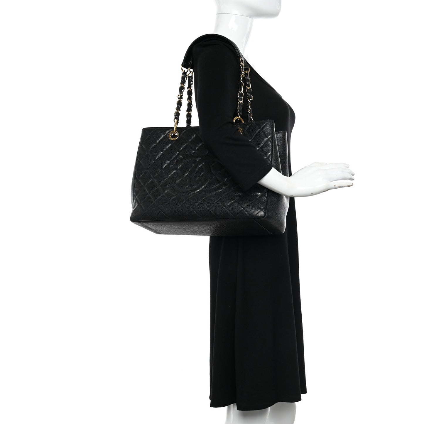 Caviar Quilted Grand Shopping Tote GST Black