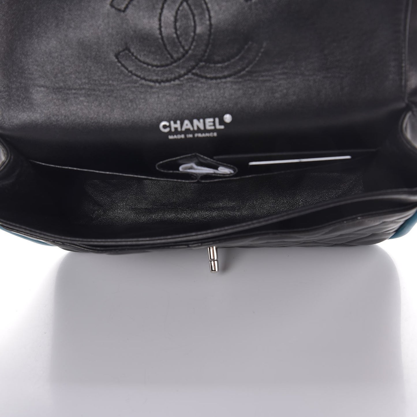 Lambskin Quilted Medium Double Flap Black Turquoise