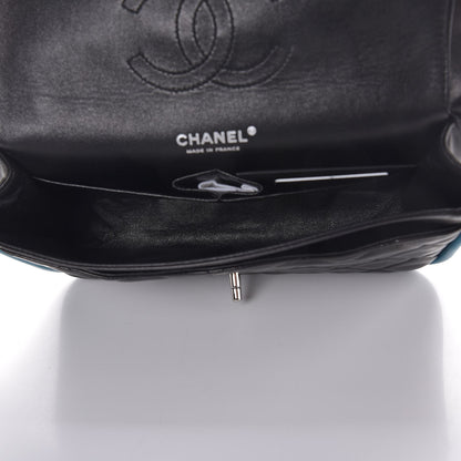 Chanel Lambskin Quilted Medium Double Flap Black Turquoise 6 of 13
