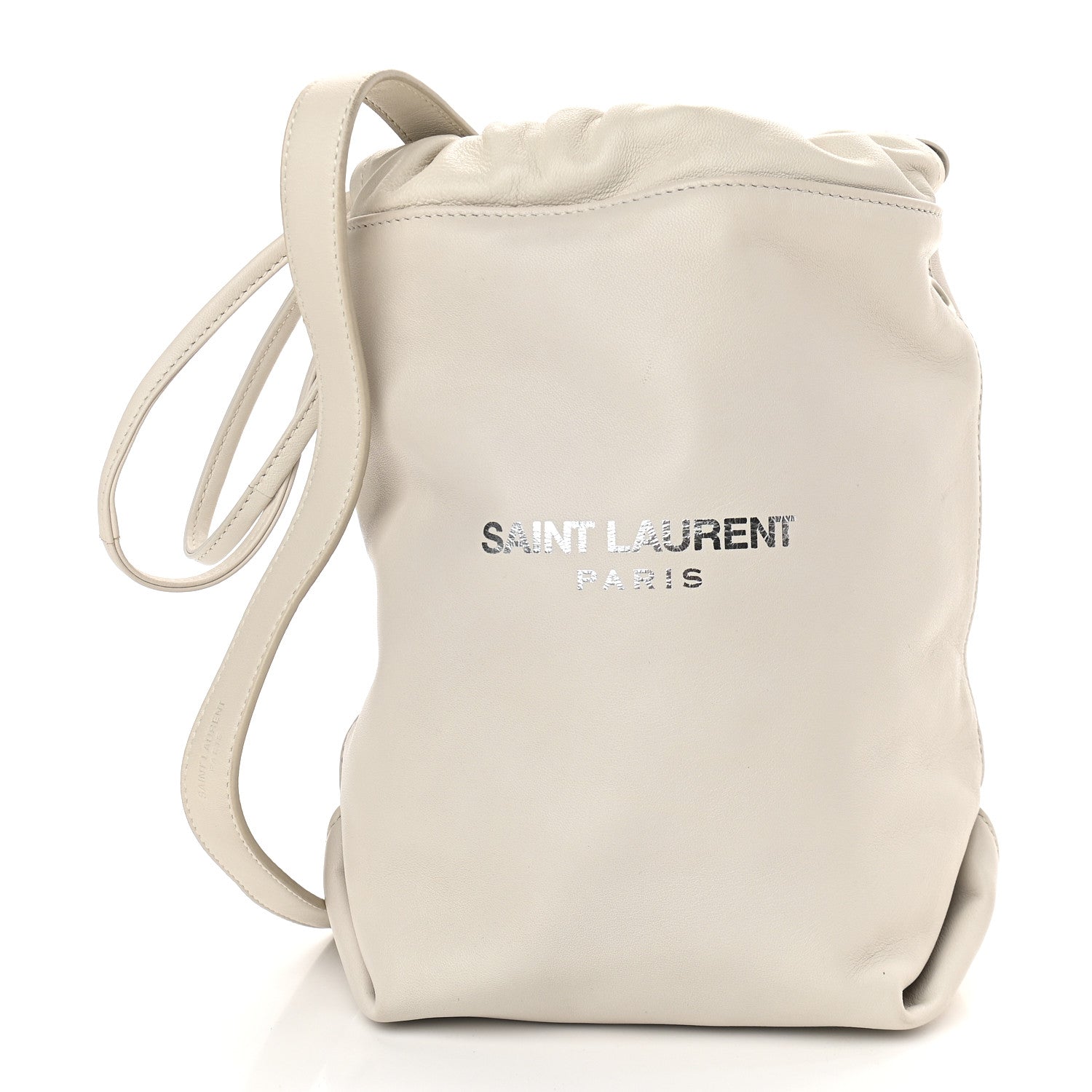 Saint Laurent Lambskin Small Teddy Bucket Bag White 3 of 11