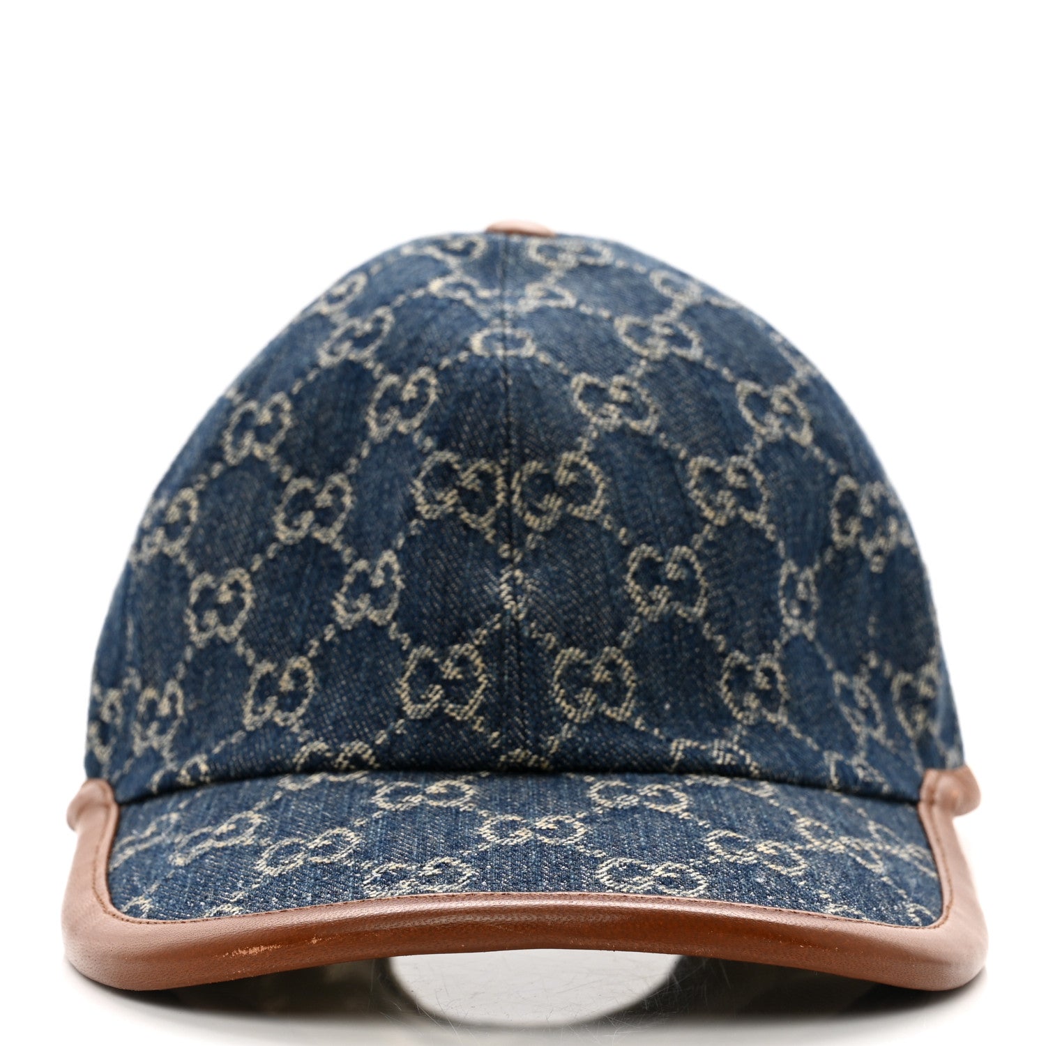 Gucci Washed Jacquard Denim Nappa GG Monogram Oscar Baseball Hat Denim Cuir 3 of 10