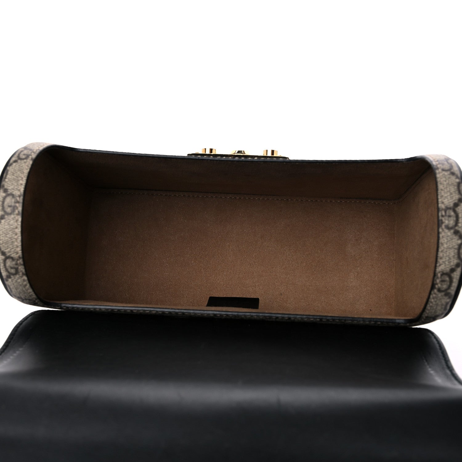 Gucci GG Supreme Monogram Small Padlock Bamboo Shoulder Bag Beige Black Cuir 5 of 13