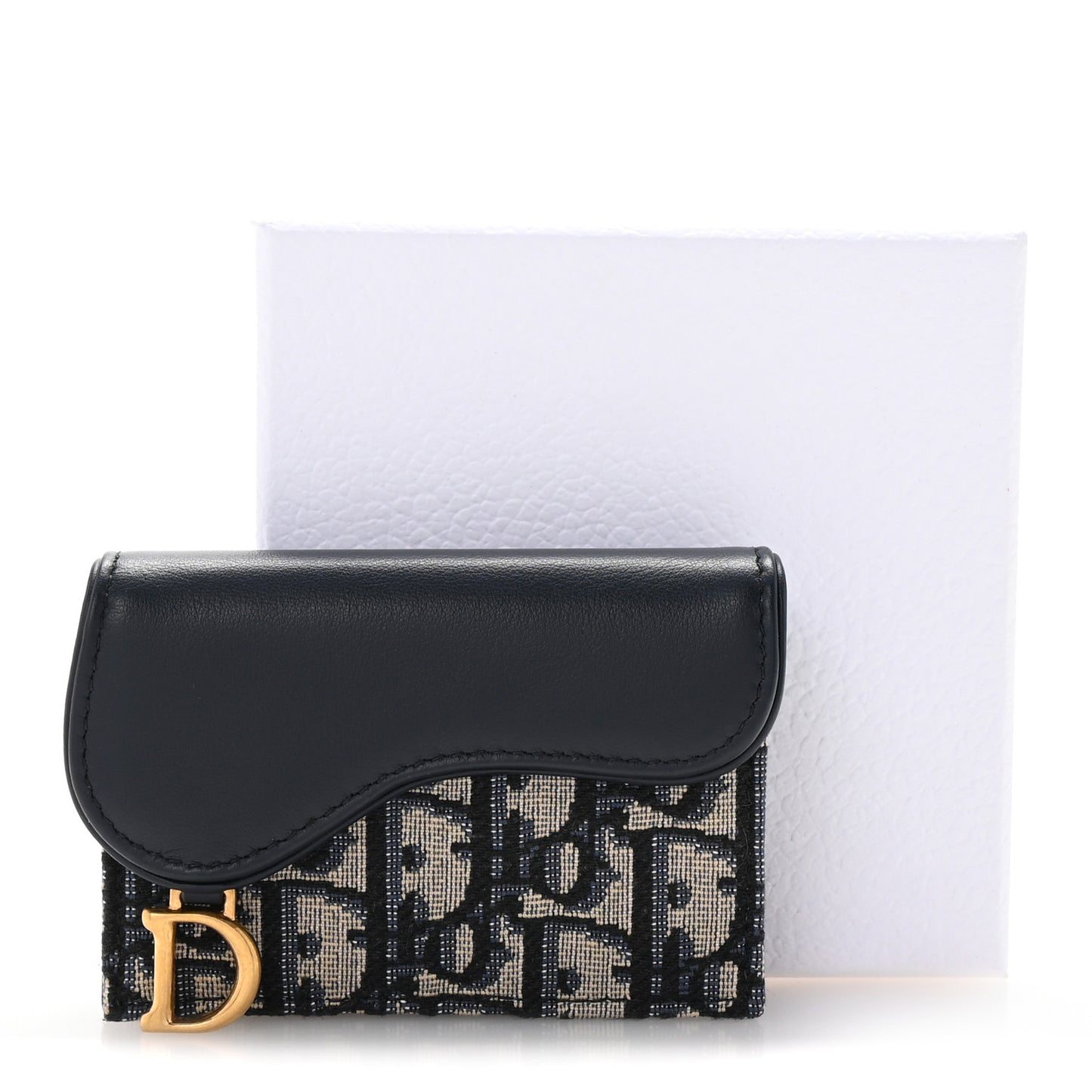 Smooth Calfskin Oblique Saddle Bloom Card Holder Blue