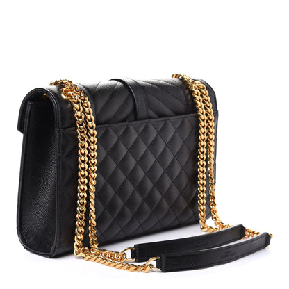 Saint Laurent Grain De Poudre Textured Mixed Matelasse Triquilt Medium Monogram Satchel Black 4 of 6
