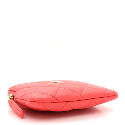 Chanel Lambskin Quilted Zip Card Holder Wallet Coral 3 of 9