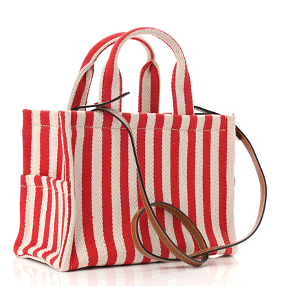 Celine Canvas Calfskin Striped Triomphe Small Cabas Thais Natural Red 3 of 9