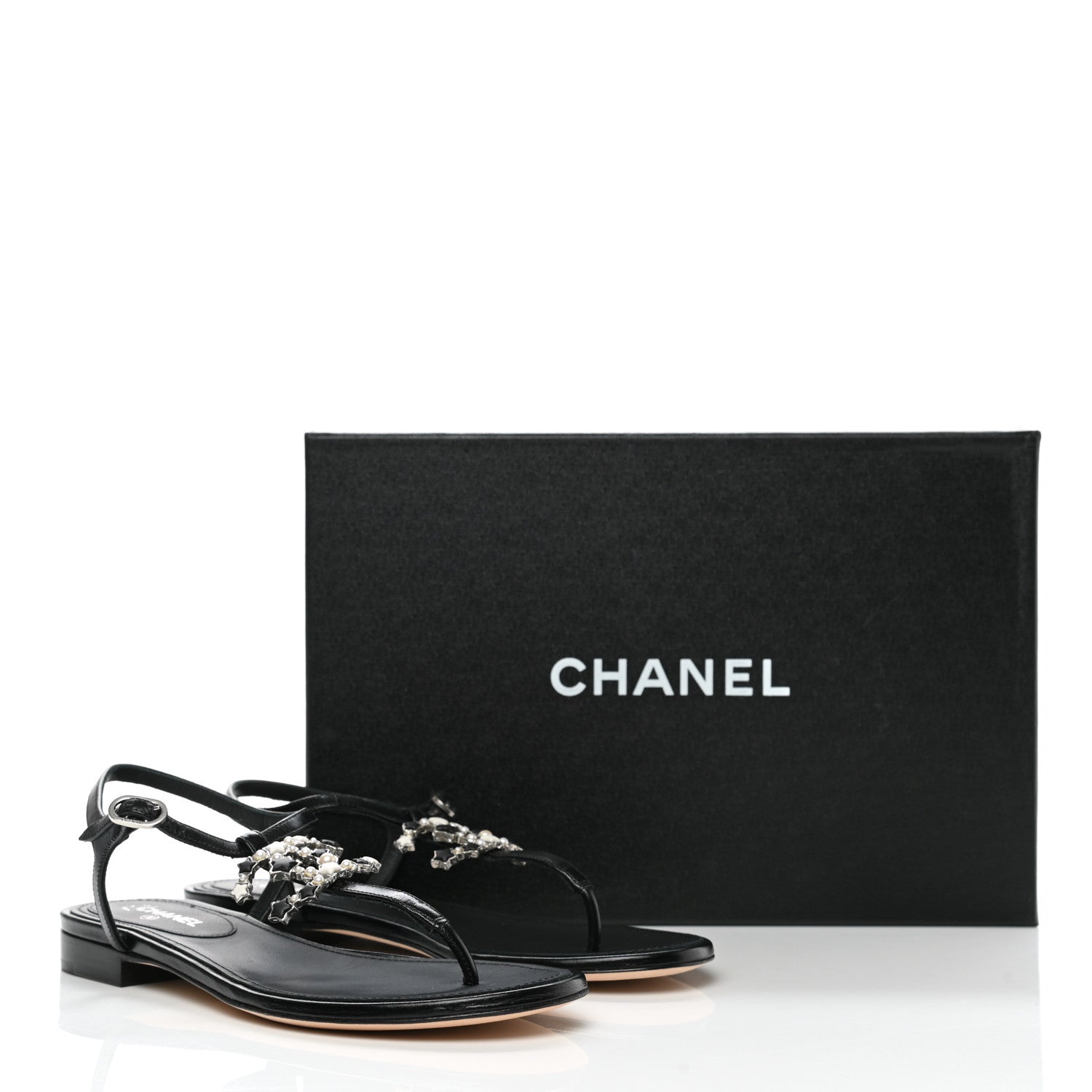 Chanel Calfskin Pearl CC Star Thong Sandals 36 Black 8 of 8